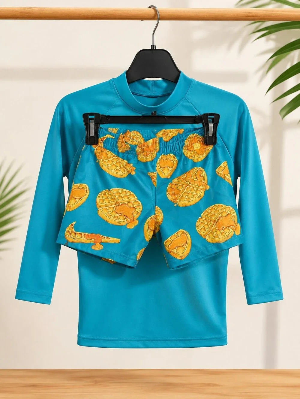 Nike Kids Blue & Yellow Waffle-Print Rashguard Swim Set